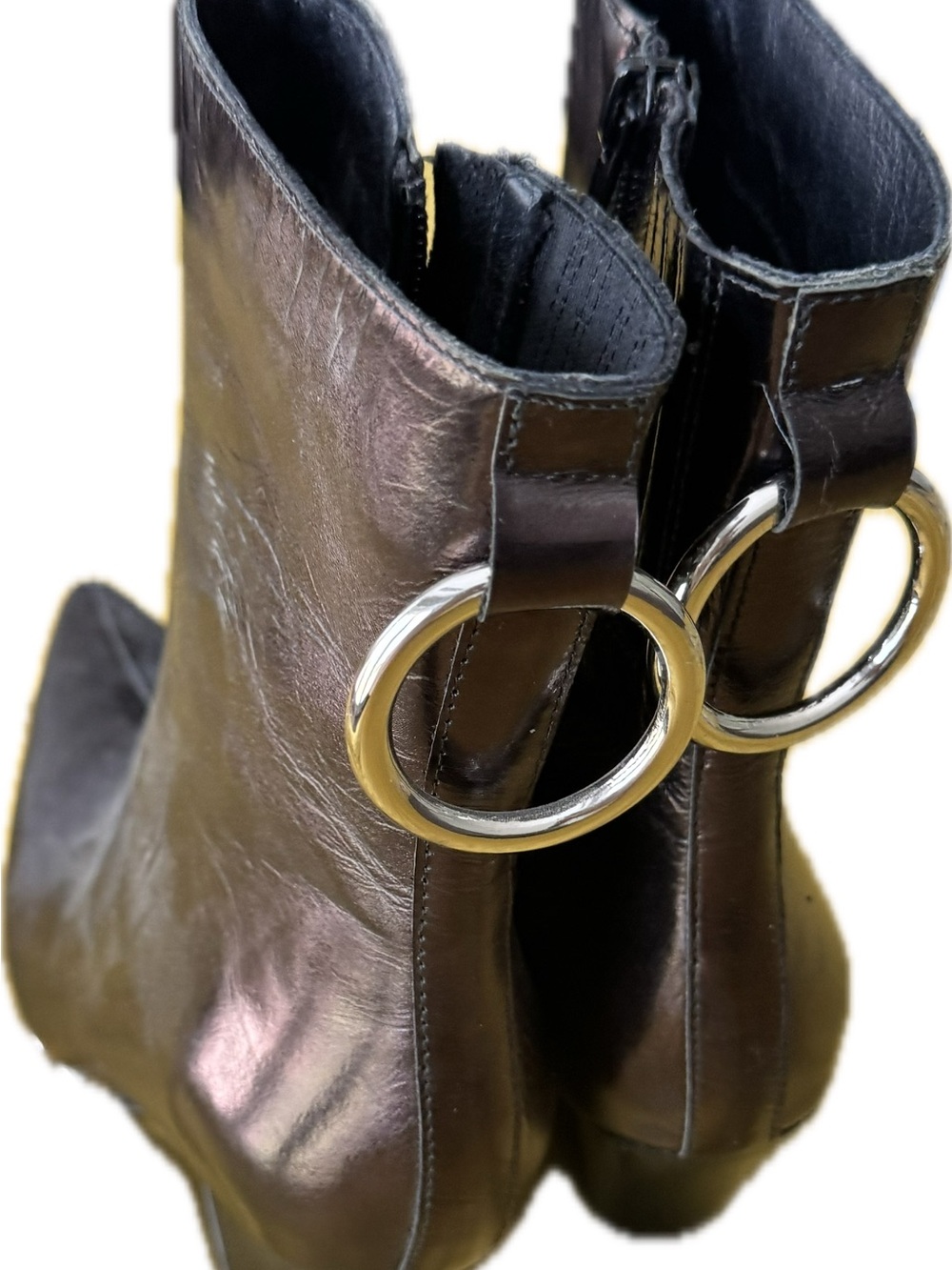 Jeffrey Campbell Black Leather Ankle Booties with Silver Ring Detail